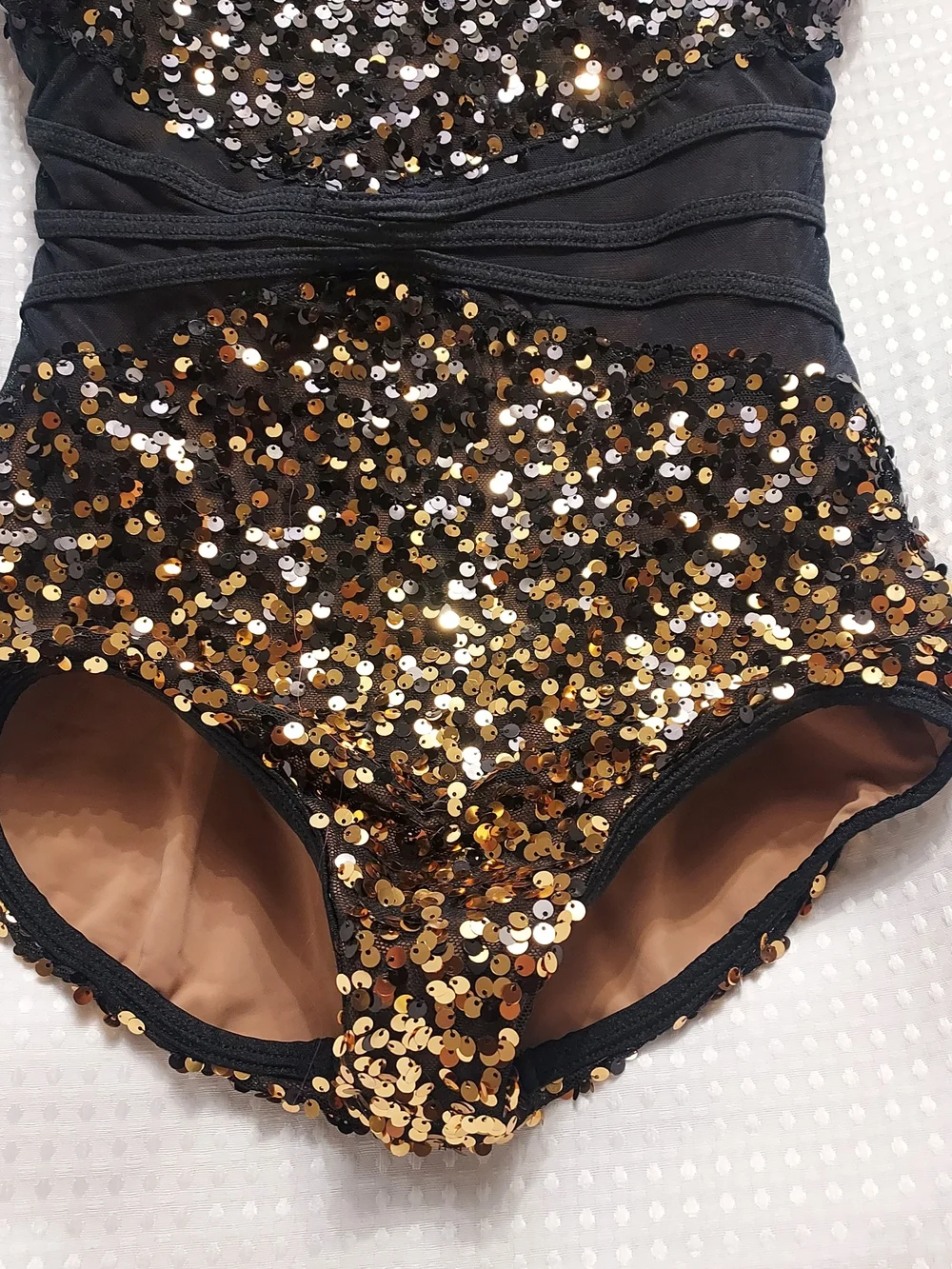 Girls Black and Gold Sequin One-Piece Bodysuit